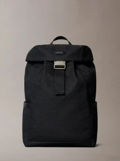 Calvin Klein Black Embossed Woven Flap Backpack