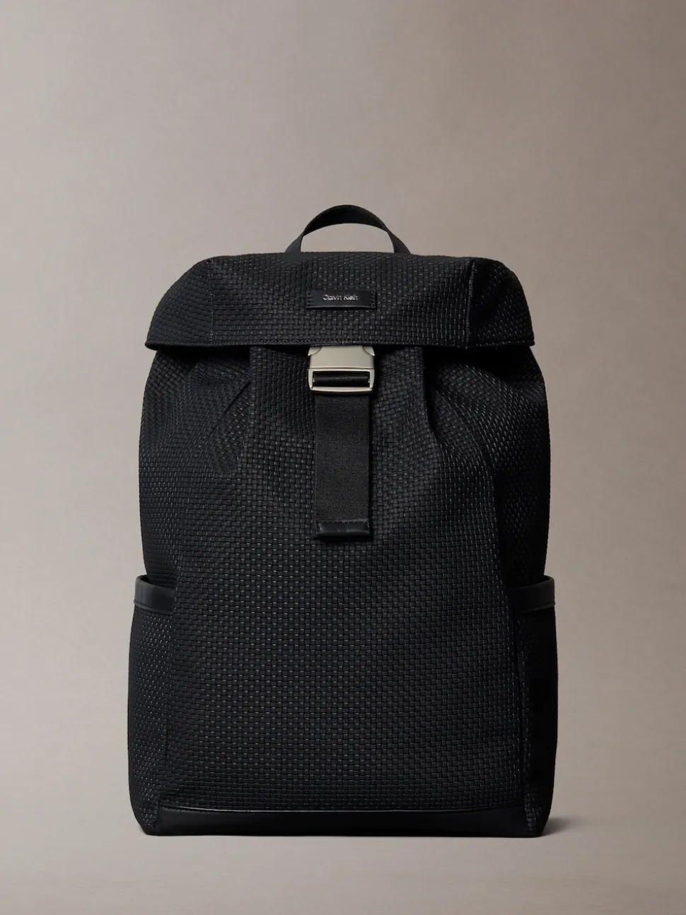 Calvin Klein Black Embossed Woven Flap Backpack