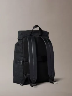 Calvin Klein Black Embossed Woven Flap Backpack