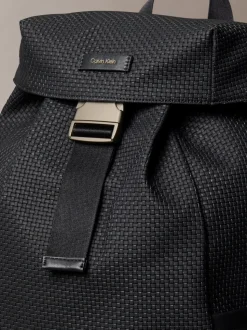 Calvin Klein Black Embossed Woven Flap Backpack