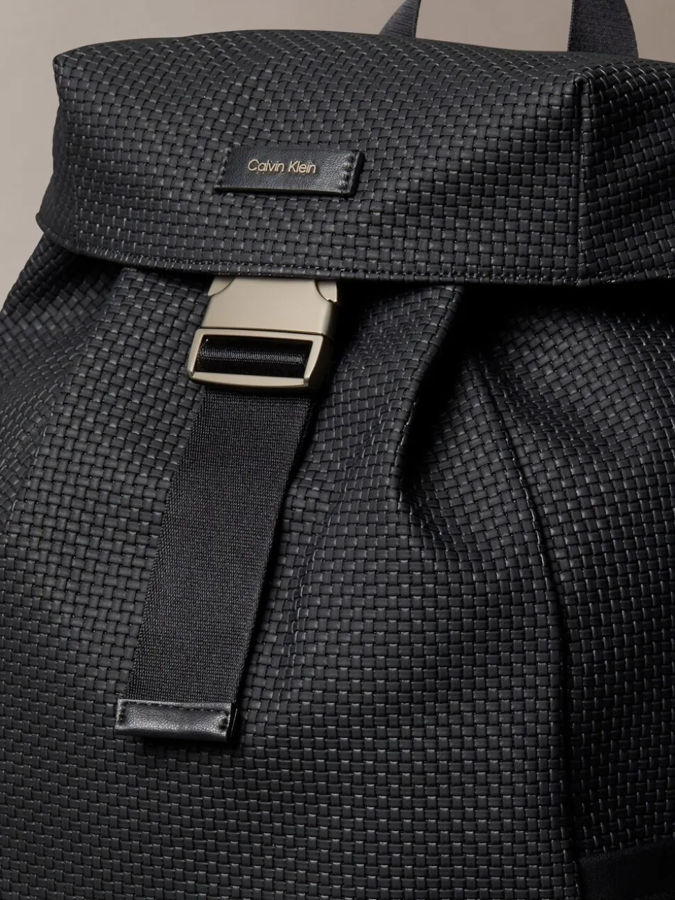 Calvin Klein Black Embossed Woven Flap Backpack