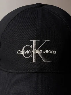 Calvin Klein Black Embroidered Monogram Logo Baseball Cap