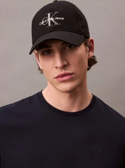 Calvin Klein Black Embroidered Monogram Logo Baseball Cap