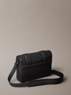 Calvin Klein Black Leather Flap Messenger Bag