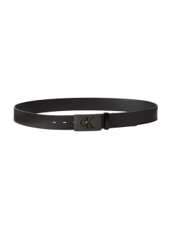 Calvin Klein Black Plaque Smooth Leather Belt