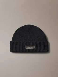Calvin Klein Black Wool Cashmere Blend Fisherman Beanie