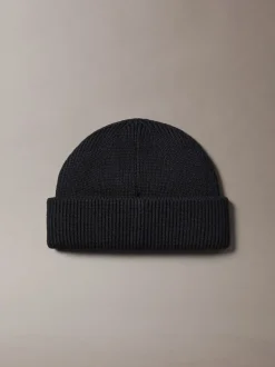Calvin Klein Black Wool Cashmere Blend Fisherman Beanie