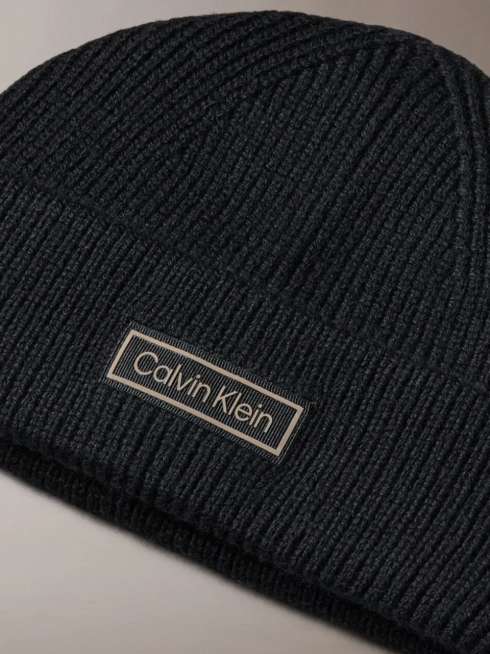 Calvin Klein Black Wool Cashmere Blend Fisherman Beanie
