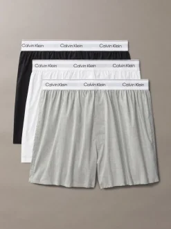 Calvin Klein Black/White/Grey 3 Pack Slim Fit Boxers - Icon Cotton Stretch