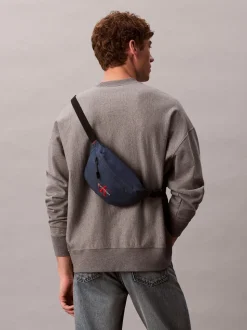Calvin Klein Blue Nylon Monogram Logo Waistpack