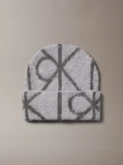 Calvin Klein Grey Warm Wool Blend Logo Beanie
