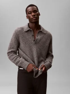 Calvin Klein Grey Wool Blend Relaxed Polo Jumper