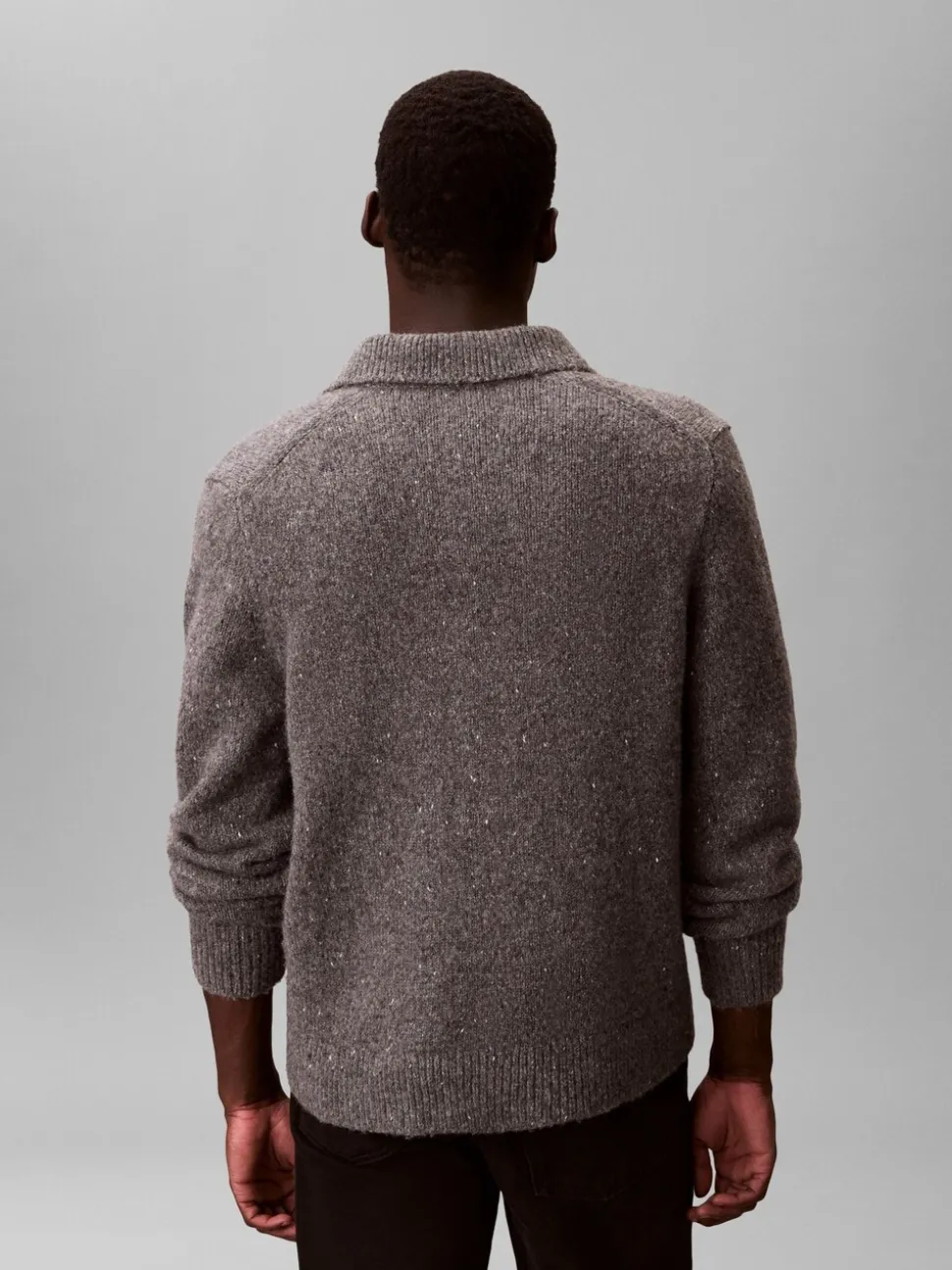 Calvin Klein Grey Wool Blend Relaxed Polo Jumper