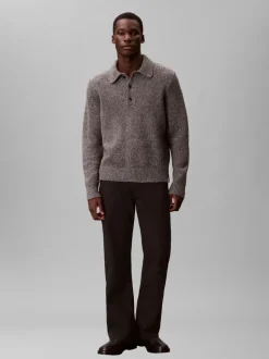 Calvin Klein Grey Wool Blend Relaxed Polo Jumper