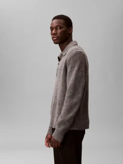 Calvin Klein Grey Wool Blend Relaxed Polo Jumper