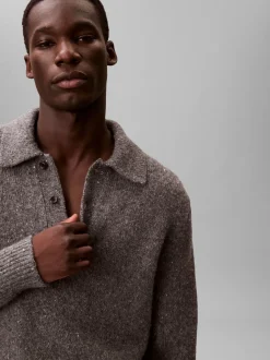 Calvin Klein Grey Wool Blend Relaxed Polo Jumper