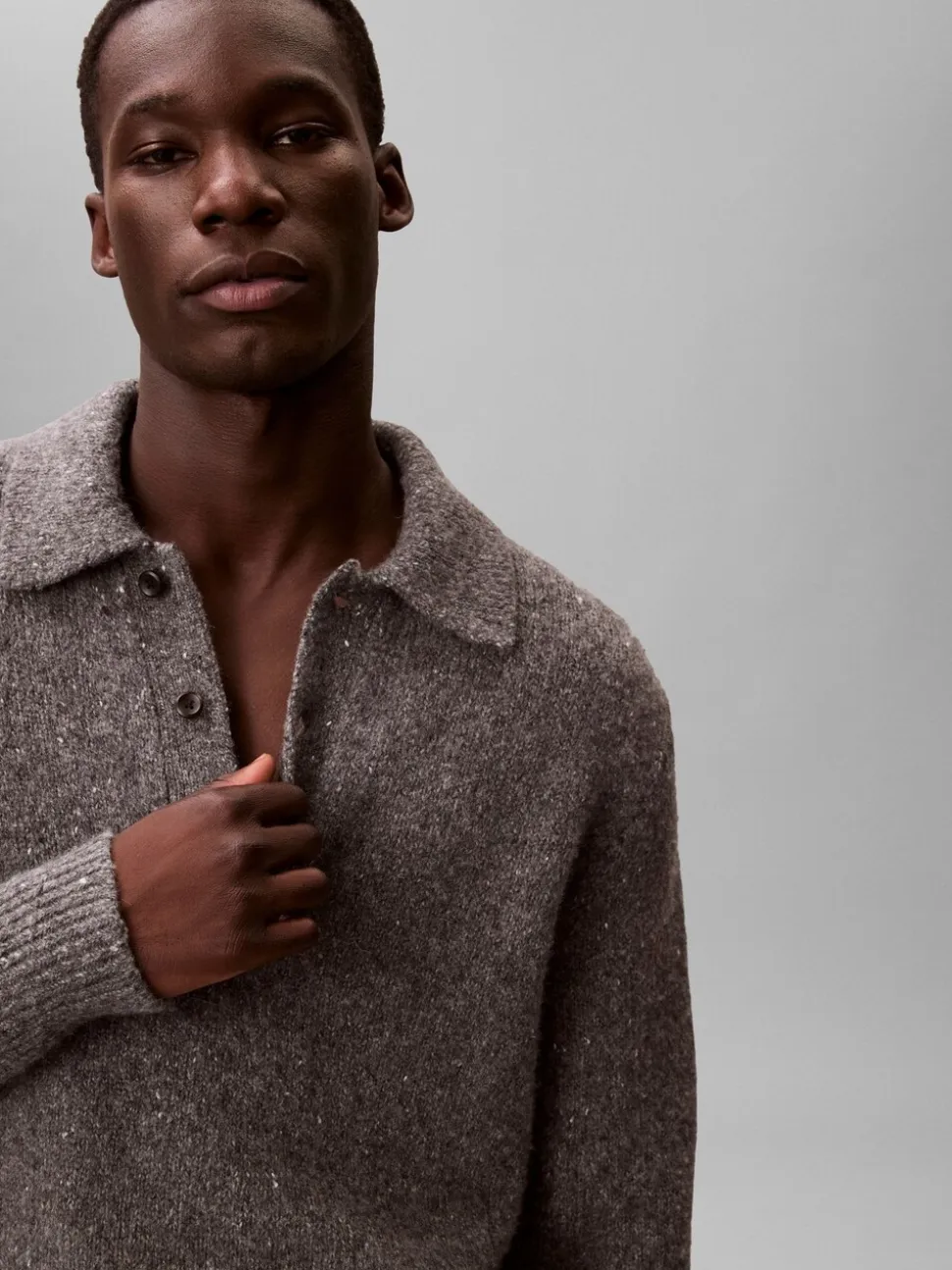 Calvin Klein Grey Wool Blend Relaxed Polo Jumper