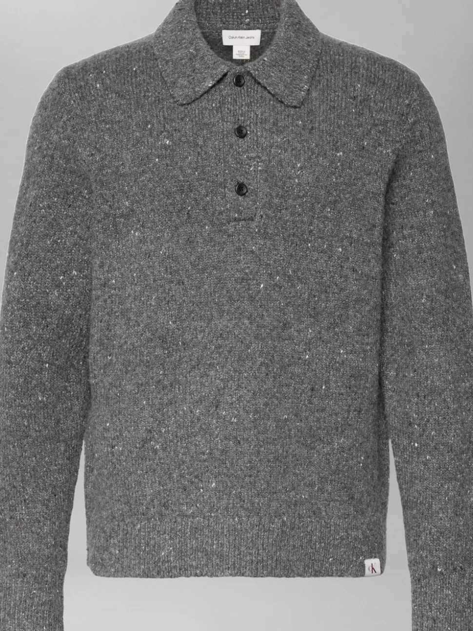 Calvin Klein Grey Wool Blend Relaxed Polo Jumper