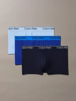Calvin Klein Navy Blue/Blue/Light Blue Low Rise Microfibre Stretch Trunks 3 Pack