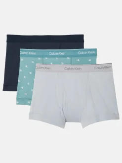 Calvin Klein Navy/Blue All Over Print/Grey Cotton Jersey Boxer Trunks 3 Pack