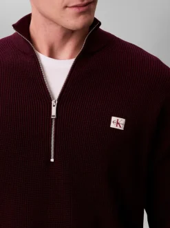 Calvin Klein Purple Cotton Waffle Relaxed Quarter Zip Jumper