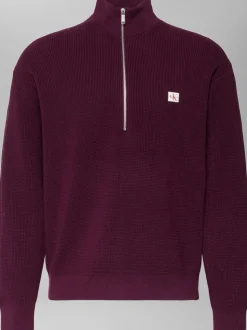 Calvin Klein Purple Cotton Waffle Relaxed Quarter Zip Jumper