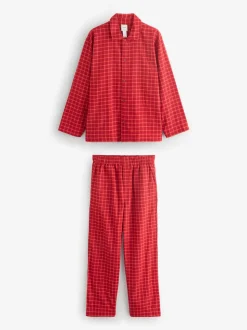 Calvin Klein Red Flannel Lounge Button-Down Trousers Set