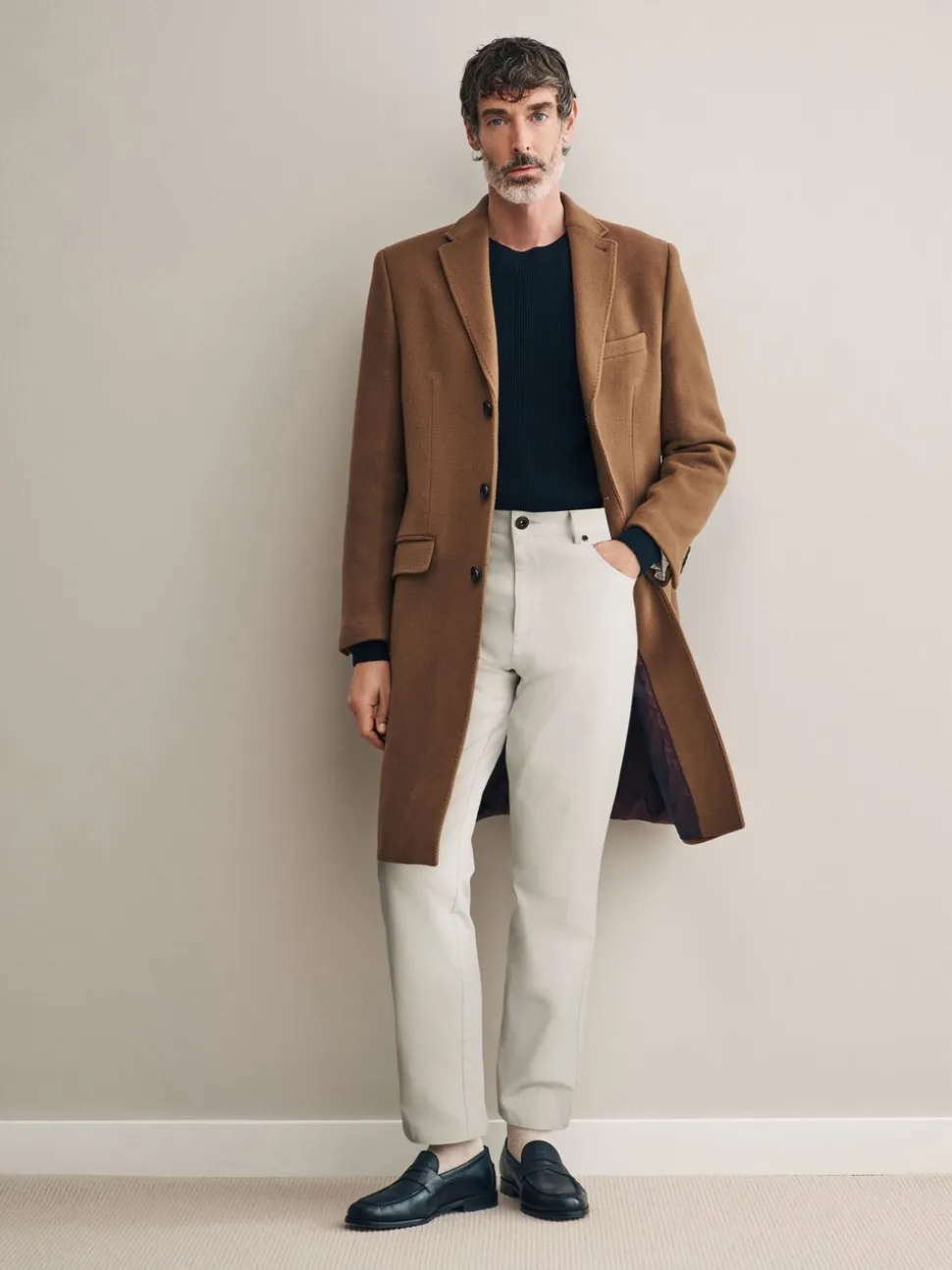 Camel Signature Soft Touch Wool Rich Italian Fabric Epsom Overcoat With Cashmere
