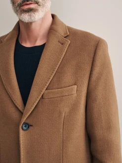 Camel Signature Soft Touch Wool Rich Italian Fabric Epsom Overcoat With Cashmere