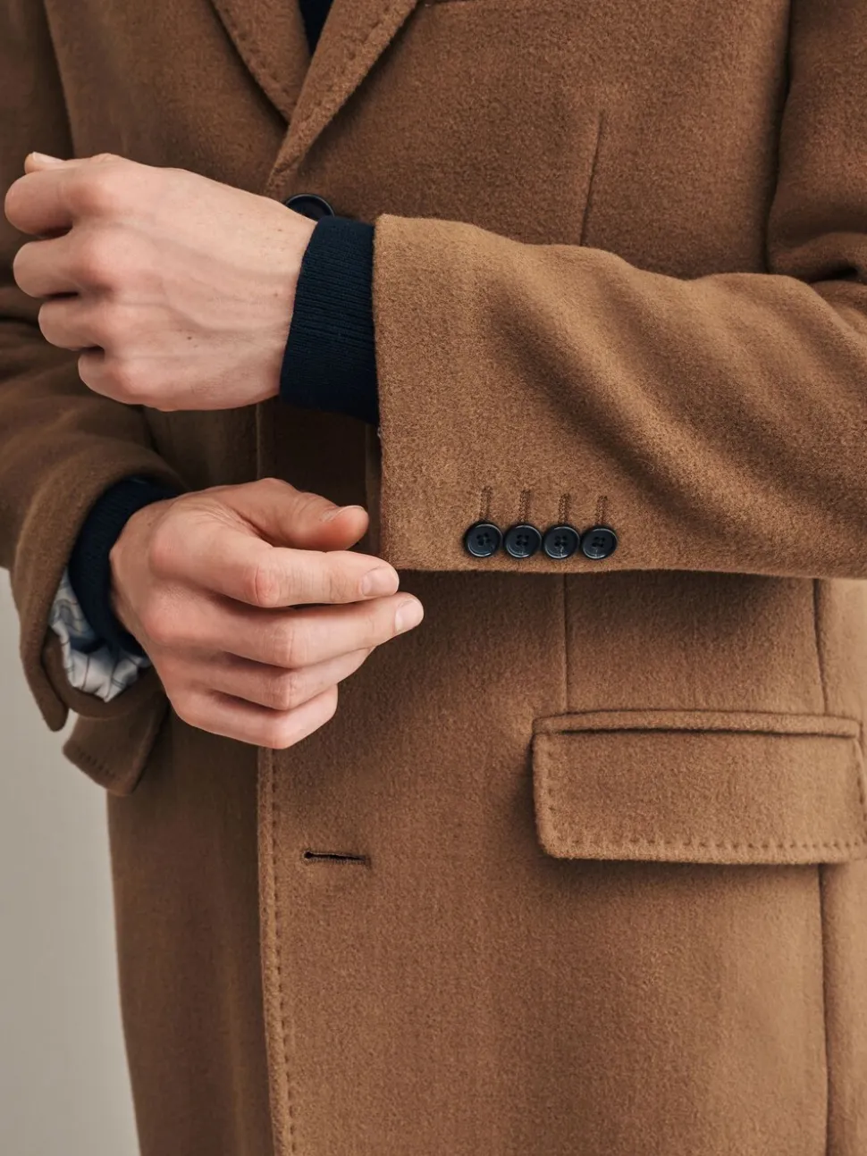 Camel Signature Soft Touch Wool Rich Italian Fabric Epsom Overcoat With Cashmere
