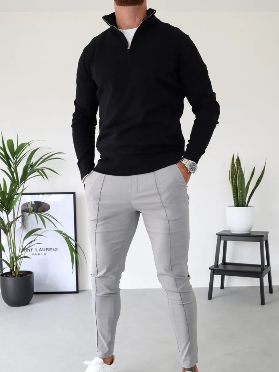 CAPO Black Egyptian Cotton Quarter Zip Sweatshirt
