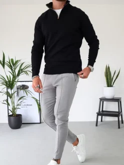 CAPO Black Egyptian Cotton Quarter Zip Sweatshirt