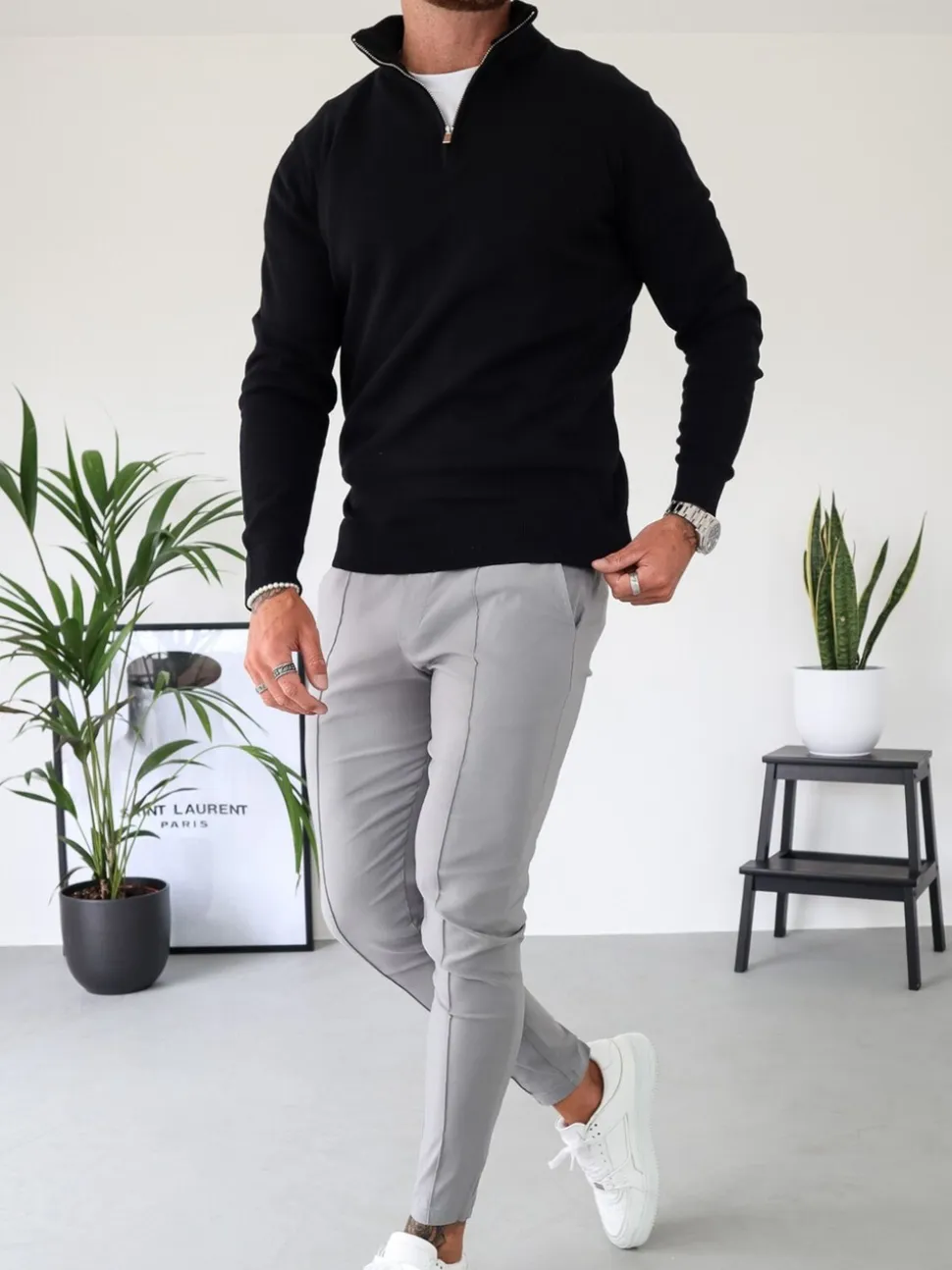 CAPO Black Egyptian Cotton Quarter Zip Sweatshirt