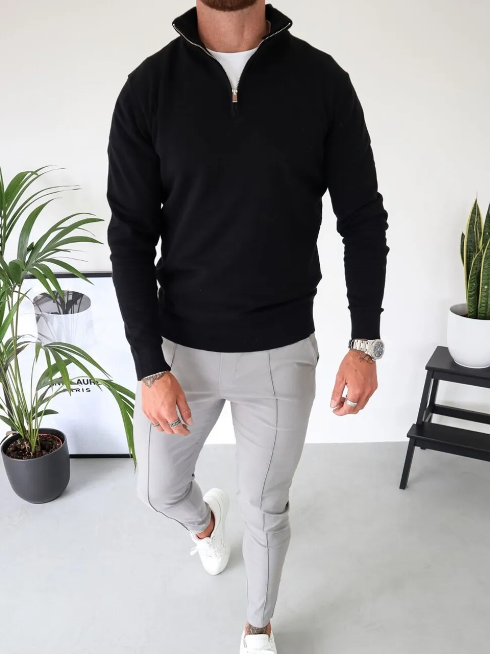 CAPO Black Egyptian Cotton Quarter Zip Sweatshirt