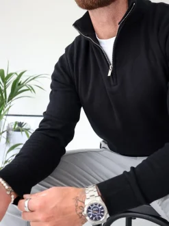 CAPO Black Egyptian Cotton Quarter Zip Sweatshirt