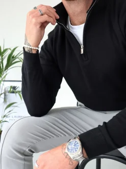 CAPO Black Egyptian Cotton Quarter Zip Sweatshirt