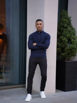 CAPO Blue Twist Cotton Quarter Zip Jumper