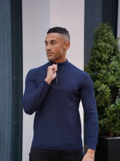 CAPO Blue Twist Cotton Quarter Zip Jumper