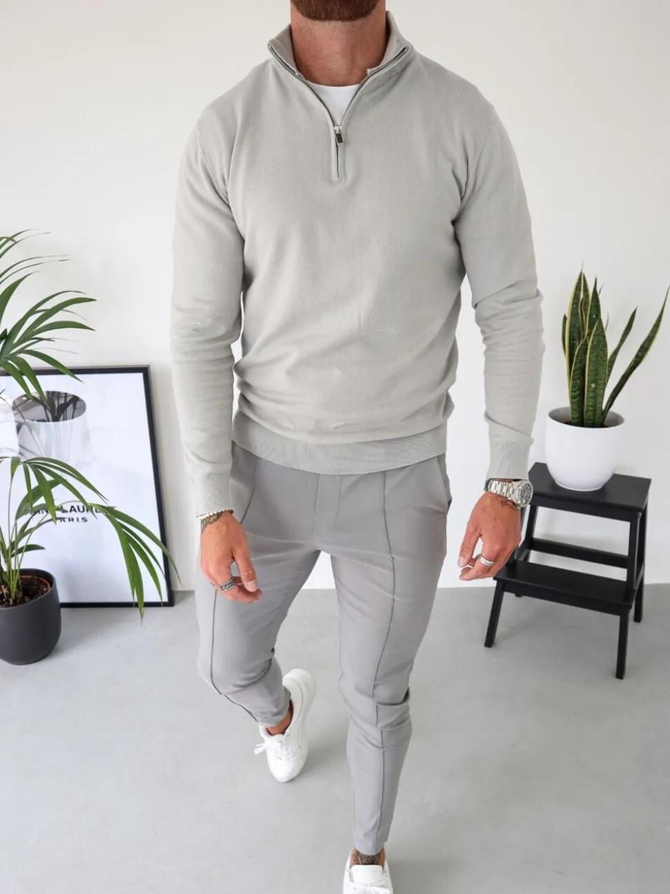 CAPO Natural Egyptian Cotton Quarter Zip Sweatshirt