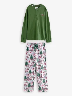 Cath Kidston Green Christmas House Long Sleeve 100% Cotton Pyjamas