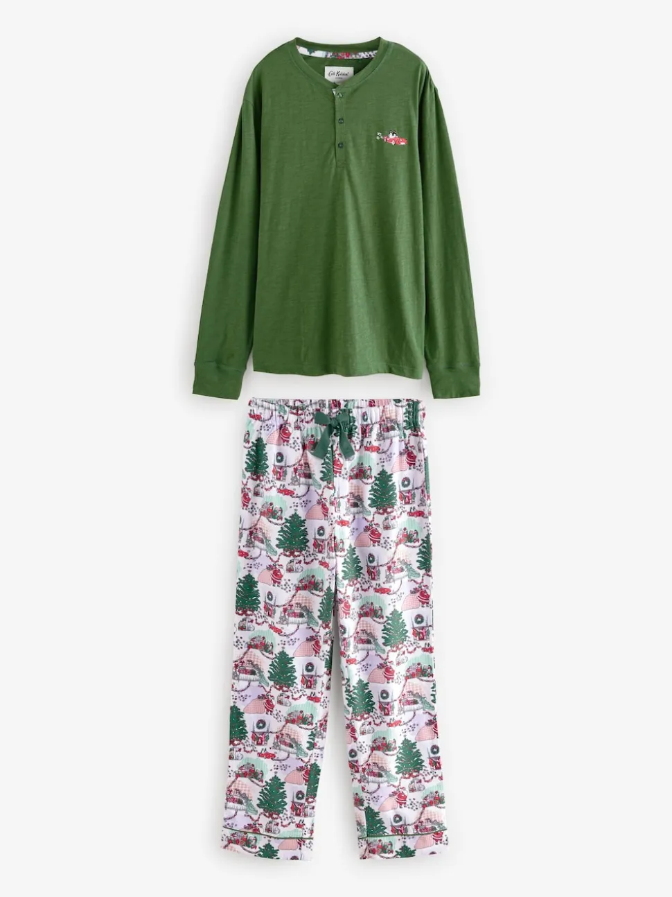 Cath Kidston Green Christmas House Long Sleeve 100% Cotton Pyjamas