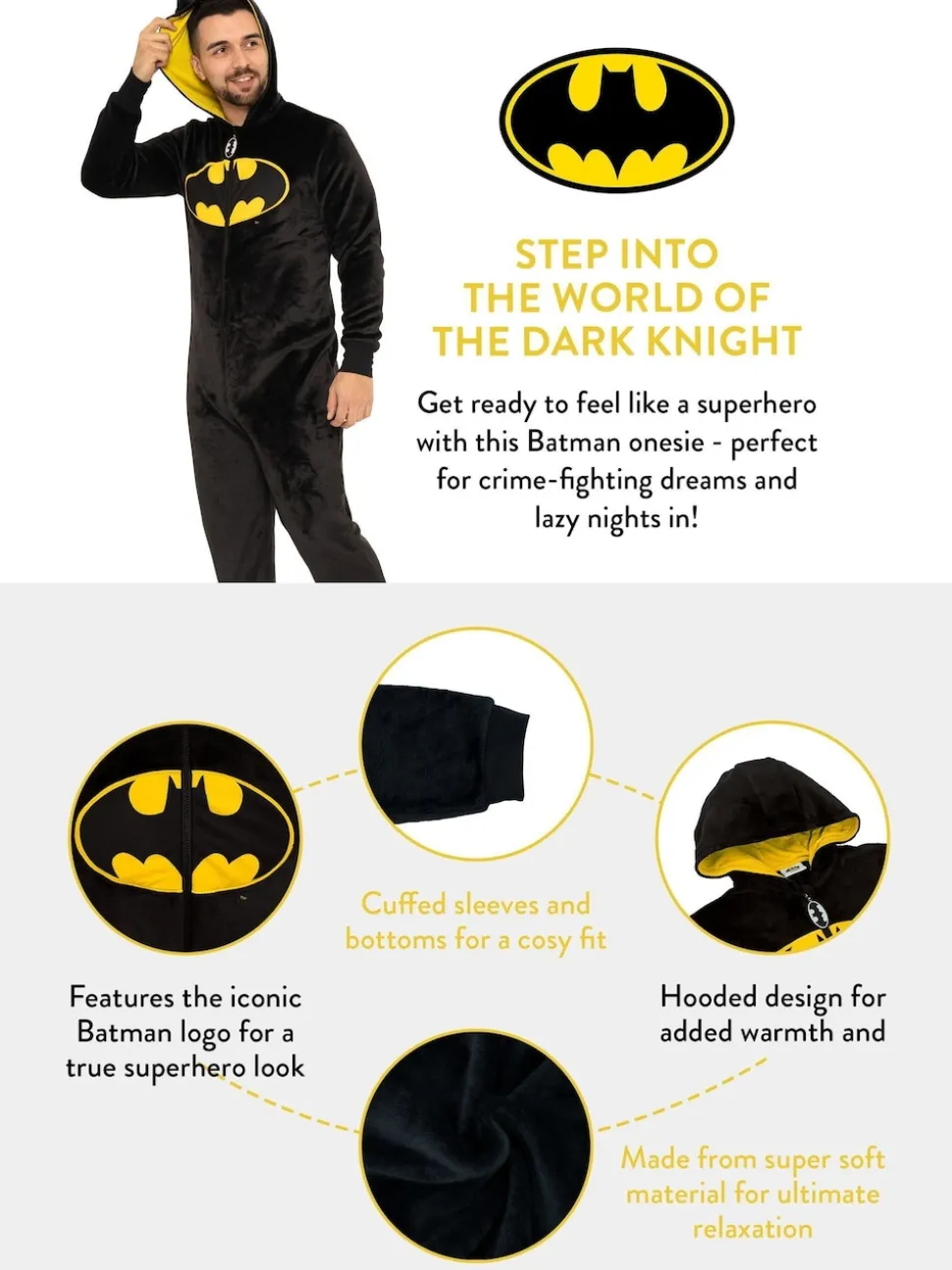 Character Black DC Comics Novelty Batman Fleece All In One Pyjama