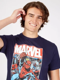 Character Blue Mens Marvel Spiderman Disney 100% Cotton Pyjamas