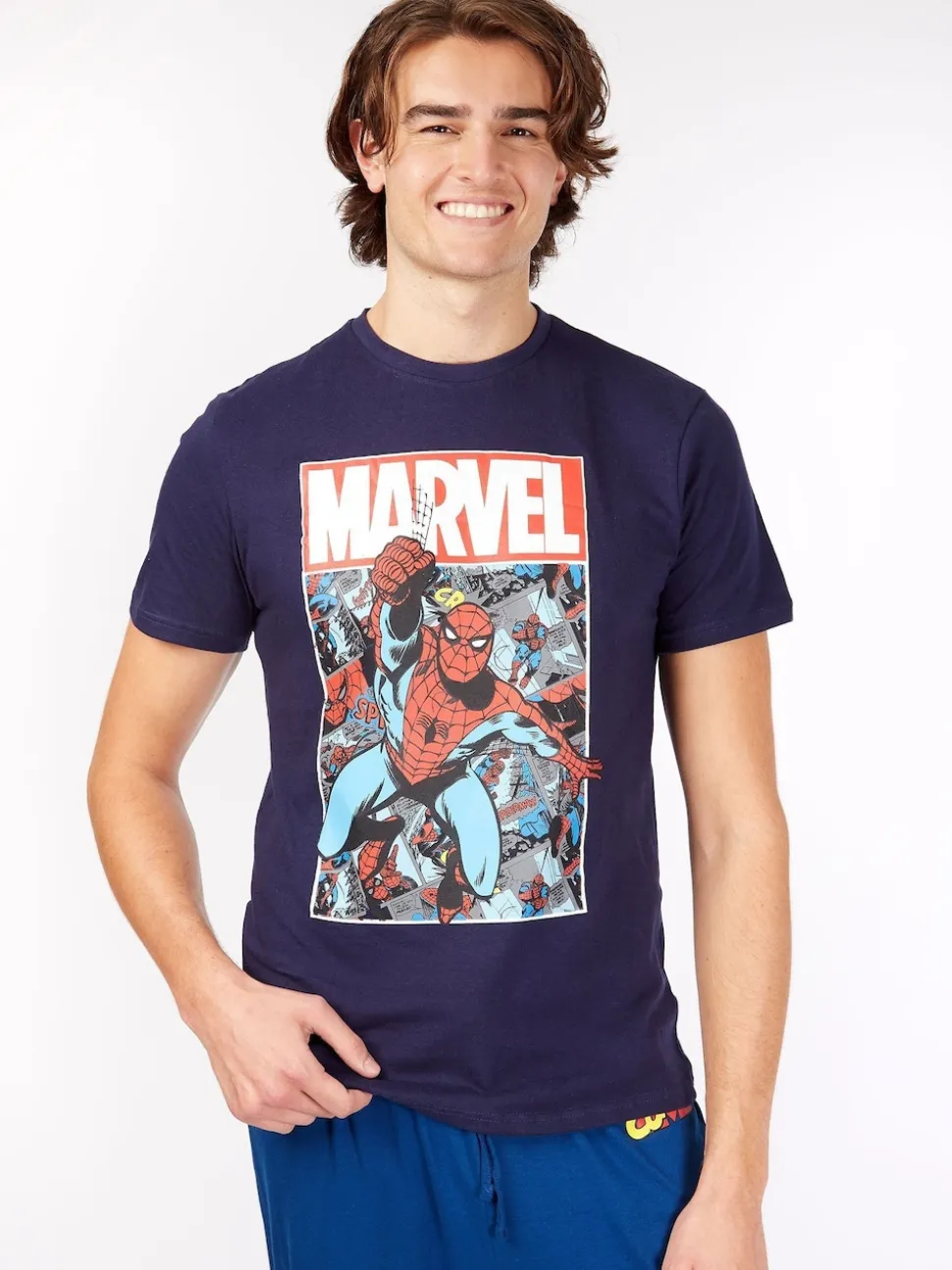 Character Blue Mens Marvel Spiderman Disney 100% Cotton Pyjamas