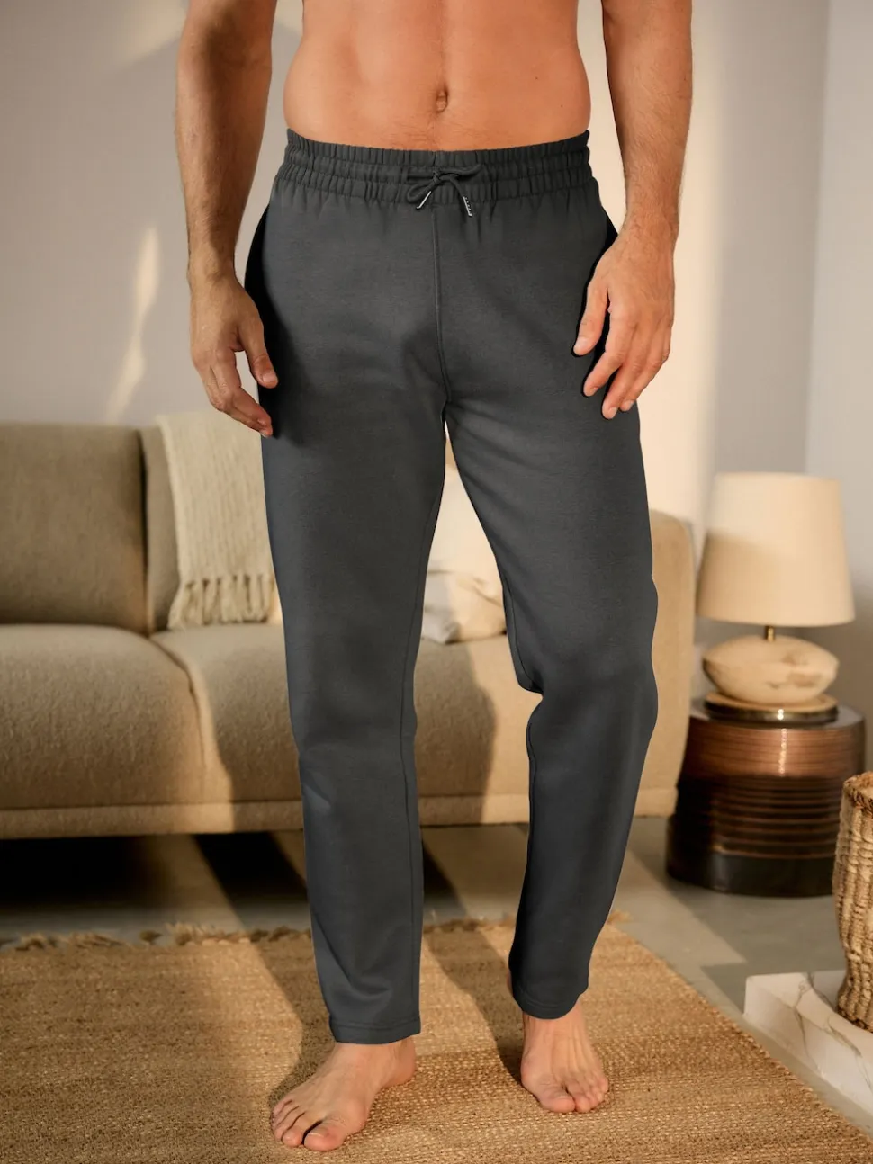 Charcoal Grey Brushback Heavyweight Open Joggers