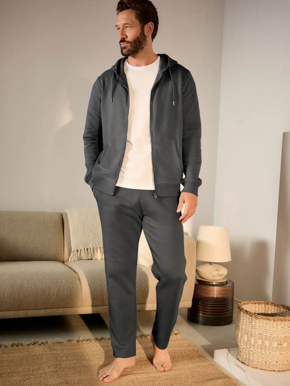 Charcoal Grey Brushback Heavyweight Open Joggers