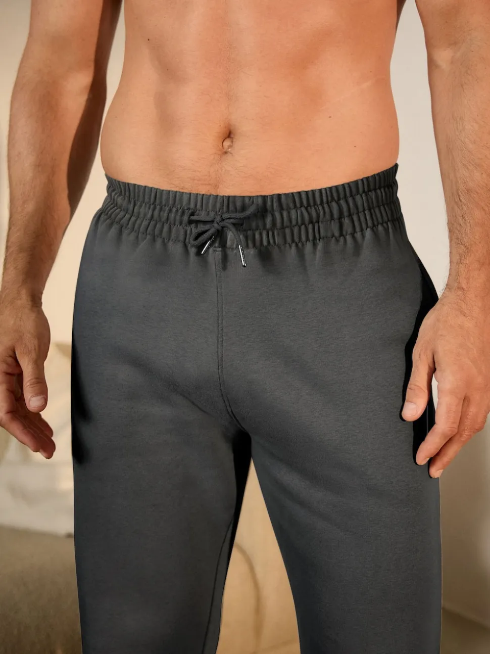 Charcoal Grey Brushback Heavyweight Open Joggers