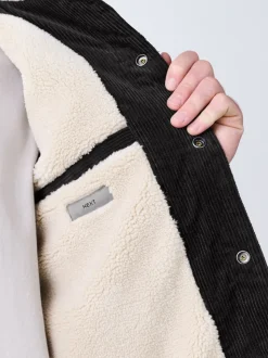 Charcoal Grey Corduroy Borg Lined Trucker Jacket