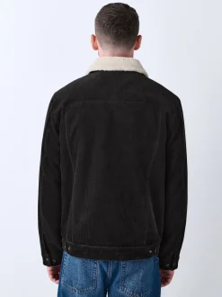 Charcoal Grey Corduroy Borg Lined Trucker Jacket