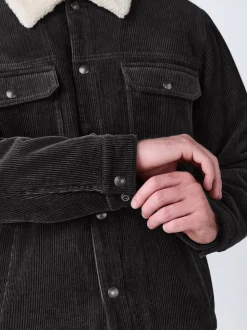 Charcoal Grey Corduroy Borg Lined Trucker Jacket